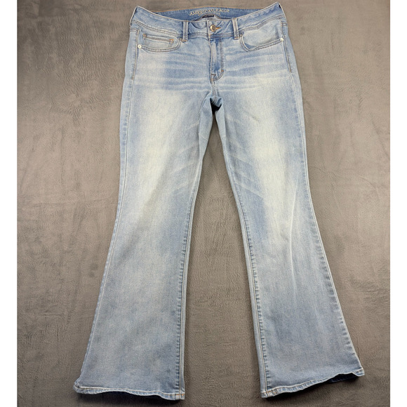 American Eagle Kick Boot Jeans Women's Size 14 Reg. Blue Mid-Rise Stretch Preppy - Picture 1 of 10